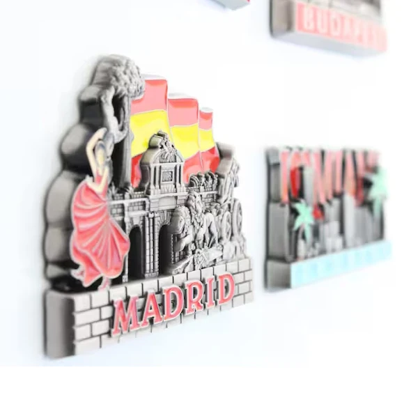 Custom Logo Tourist Souvenir Cute Gift Spain Switzerland Customized Metal Refrigerator Stickers Printed Fridge Magnet Set