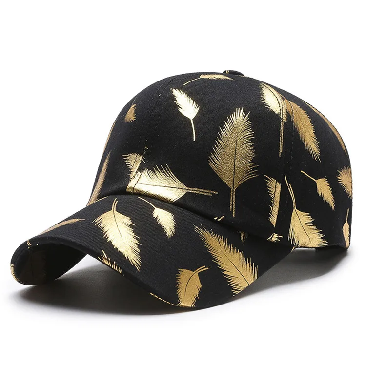 Winter Stylish Bronzing Feather Baseball Cap Men Women Yellow Gold Leaves Baseball Hats