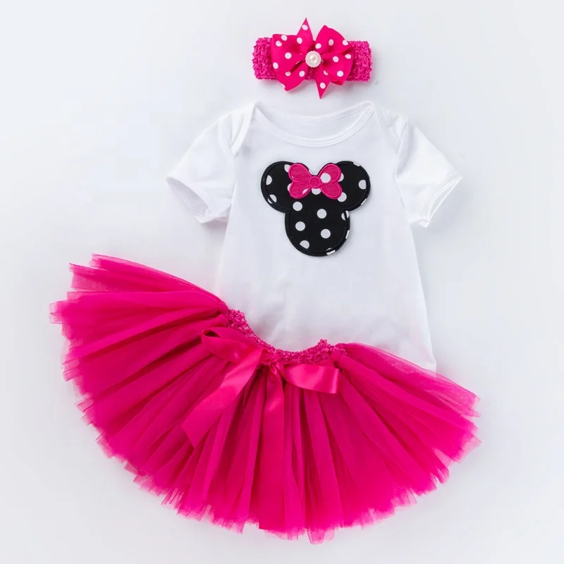 3PCS SET Baby Girl Cute Tutu Clothing Above Knee Mini Falda Toddler Polka Kid Summer Party Tulle Dress Mickey Clothes Child Froc