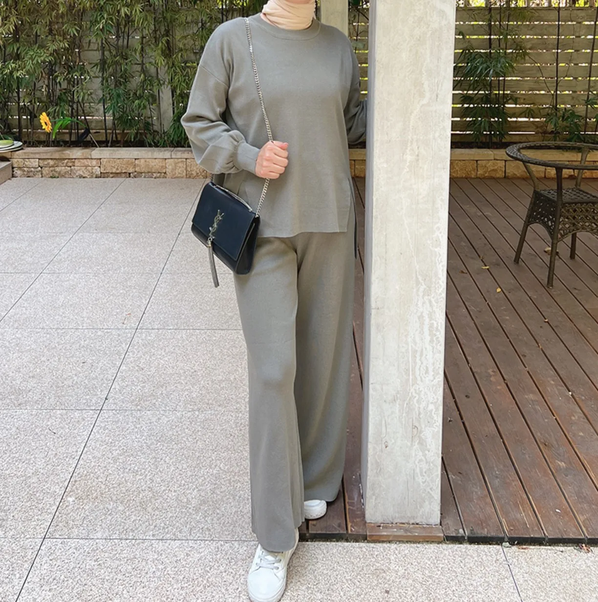 Islamic clothing Arabic Muslim women 2 pieces set winter autumn knit sweater suit clothes set