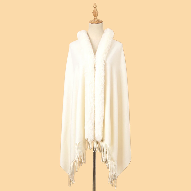 Winter Products 2023 Solid Color Pashmina Shawl Fur Collar Tasse Shawl Warm Women Cashmere Scarf