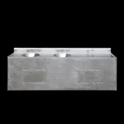 Stainless Steel Double Bowl Bathroom Sink Commercial Wall Hung Wash Basin Sink