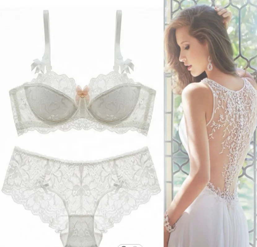 Hot Selling Ladies Underwear Embroidery Floral Bra Bowknot Bras and Briefs Nude Lingerie Sets