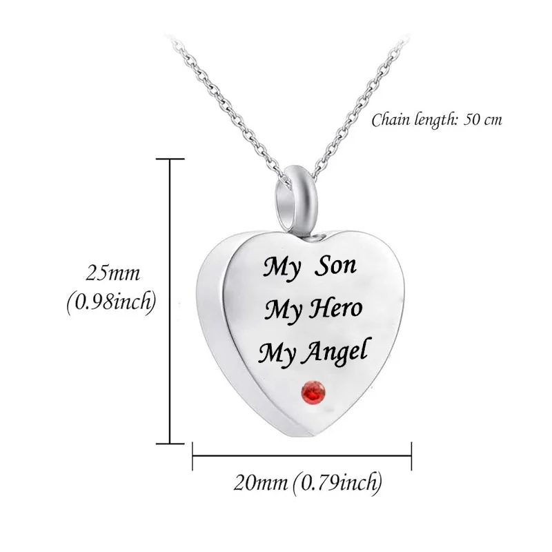 My Son My Hero My Angel Heart Urn Necklace for Ashes - Cremation Jewelry Memorial Keepsake Pendant - Funnel Kit Included