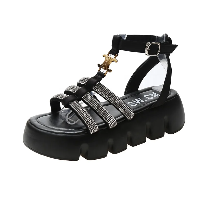 
Hot sales new models platform ankle strap with water drill colorful party wedding slides sandals dress shoes woman 