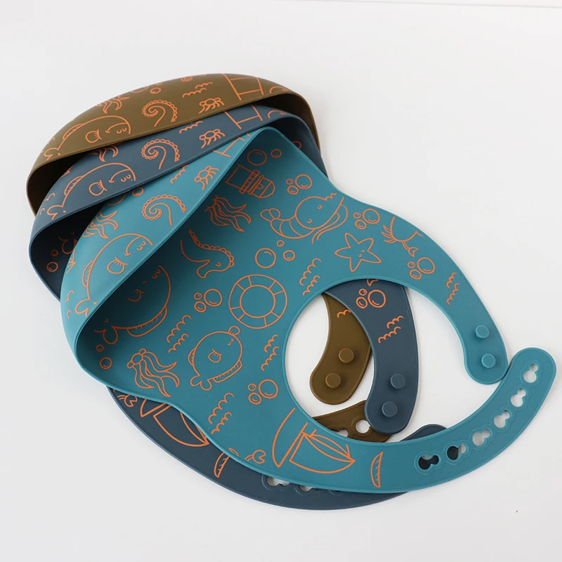 Cute animal printing pattern silicone bib bpa free food grade baby feeding silicone bibs for toddler