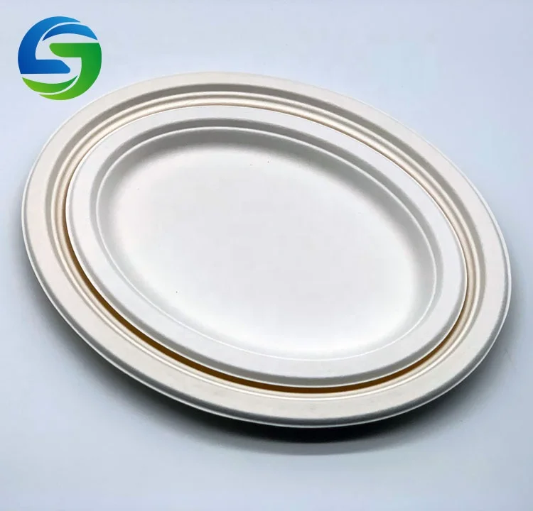 Green Compostable Biodegradable Sugarcane Bagasse 815ml Oval Disposable Paper Salad Bowls