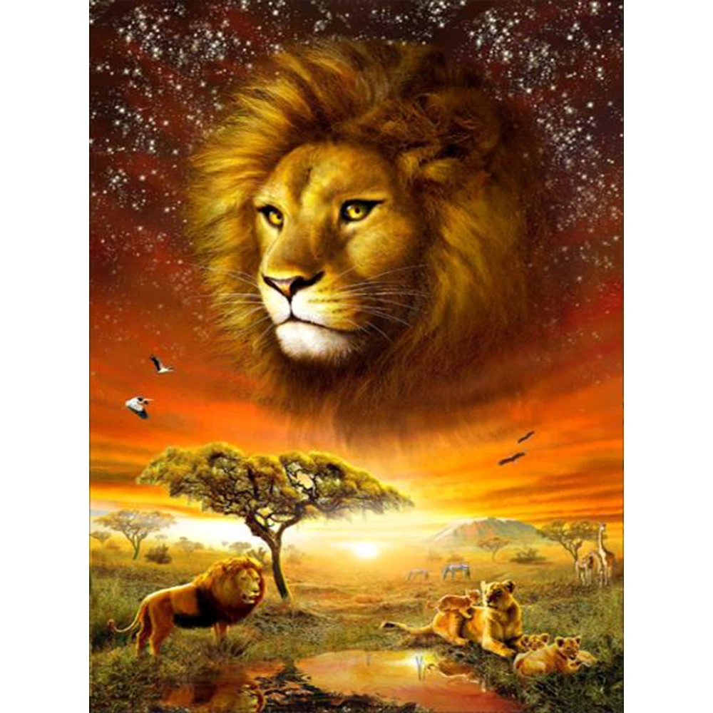 
DIY Lion Diamond Painting for gift and indoor decoration with Full covered Round acrylic diamonds on Oil canvas Size 40x30cm 