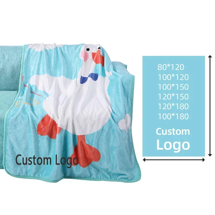 Hot Sale Custom Logo Printed Cartoon Super Soft Quality Fleece Throw Thick Flannel Blankets For Winter