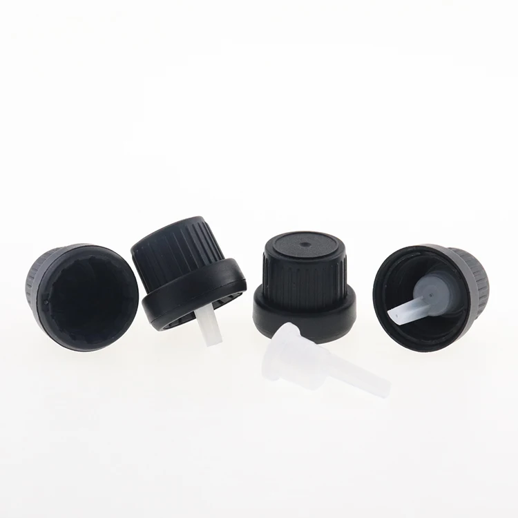 Tamper evident plastic child black resistant dropper cap 18mm with plastic dropper stopper