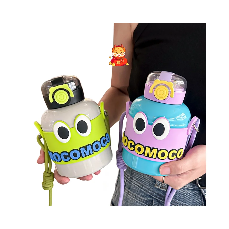600ml Cute Belly Shaped Insulated Kids Water Bottles Stainless Steel Vacuum Flask with Rope