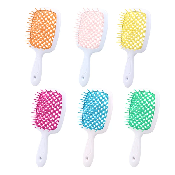 Free sample customized logo hollow scalp massage comb hairbrush ABS degumming breathable shower hairbrush