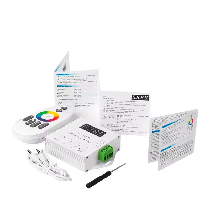 eSann DC5-24V WS2811 WS2812B Led X2 Music Controller Input Max 1000 Pixels Remote Control DC with RF Touch Remote Data Signal