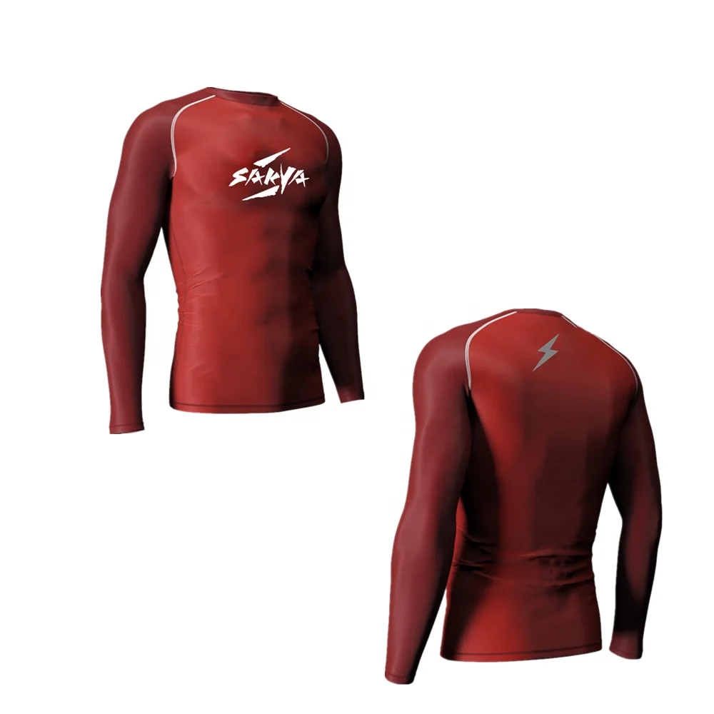 Brazilian Jiu Jitsu Mens Mma Long Sleeves Red Rashguards Custom Sex Swim Sublimation Rash Guard