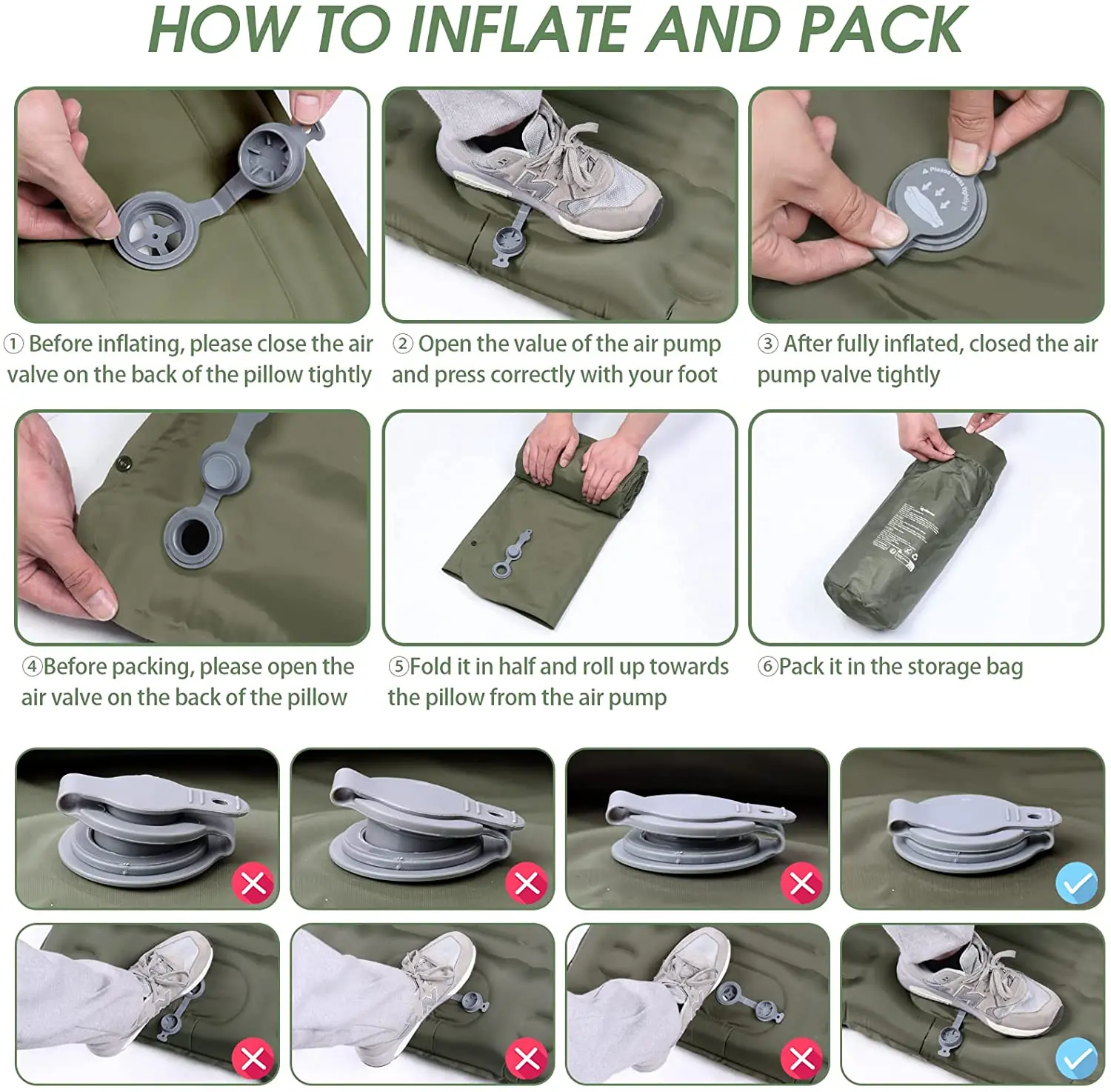 NPOT Camping Mat 12cm Thicken Camping Sleeping Mat with Pillow Camping Mattress with Foot Press Pump Portable Inflatable Mat