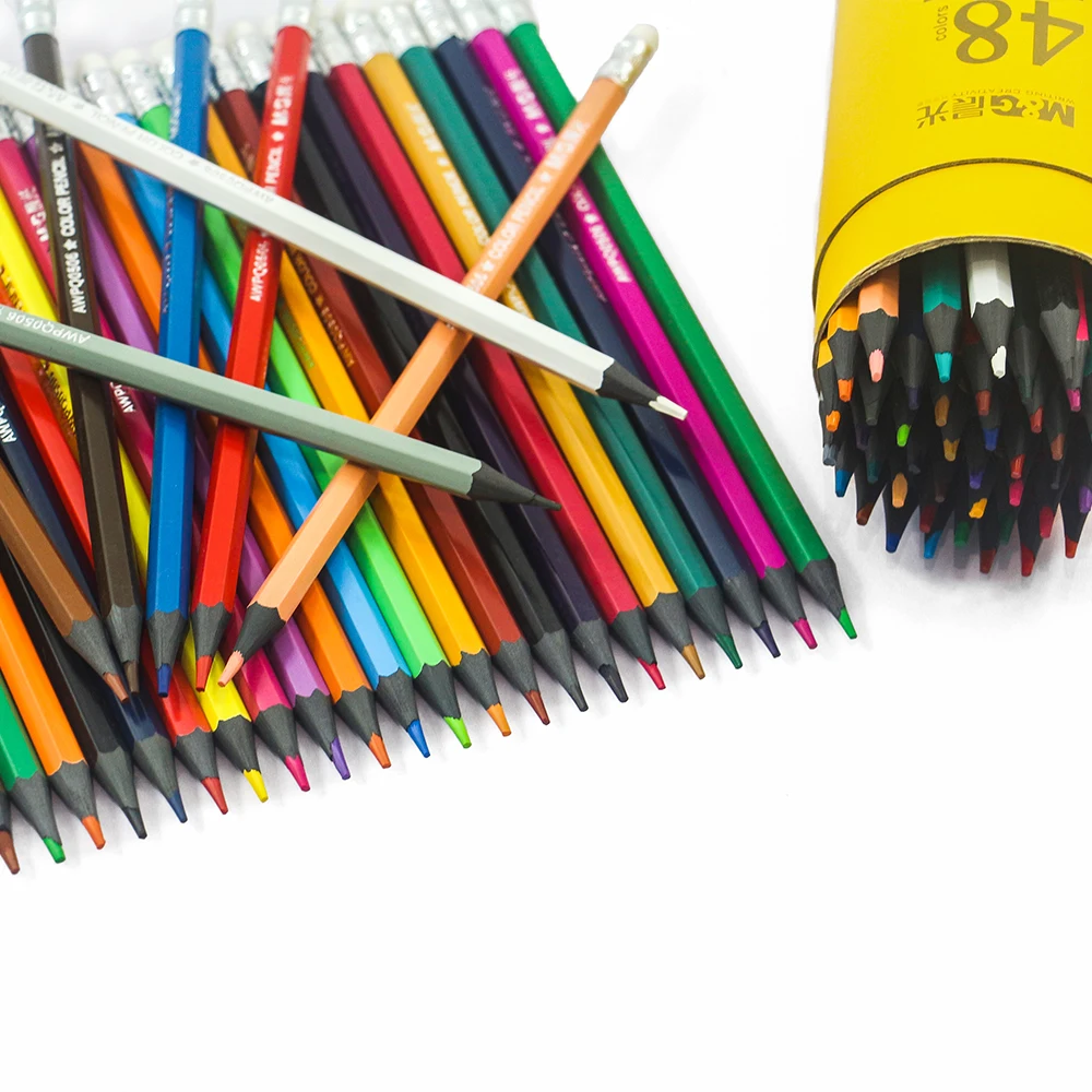 Promotional Art Supplies Non Wood Erasable Plastic Black 48 Color Drawing Pencil Set