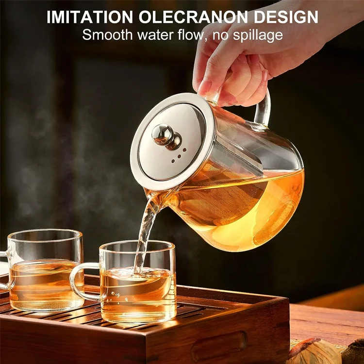 Glass Borosilicate Clear Tea Kettle Teapot with Removable Stainless Steel Infuser