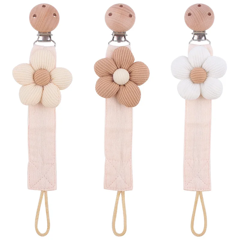 New Baby Products Cartoon Flower Cotton And Linen Cloth Pacifier Chain Creative DIY Beech Pacifier Clip Anti Drop Chain