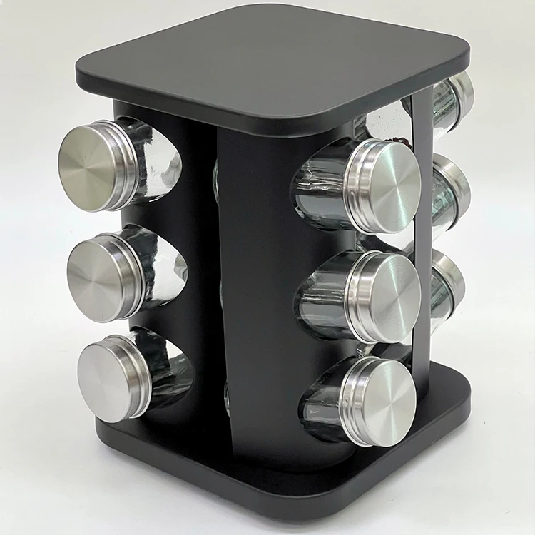Rotating Spice Rack Organizer with 12 Jars Revolving Standing Seasoning Tower with 12 Glass Bottles Rotating Spice Organizer