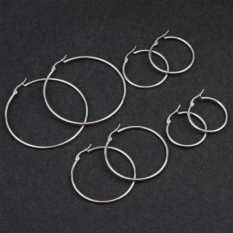 Bulk Trendy Classic Endless 925 Sterling Silver Gold Titanium Thin Line Oval Circle Big Large Hoop Earrings for Women