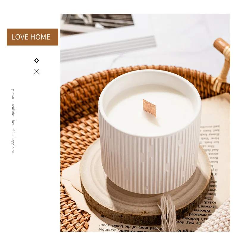 Christmas gift Nordic crafts ceramic scented candle wooden wick white candle