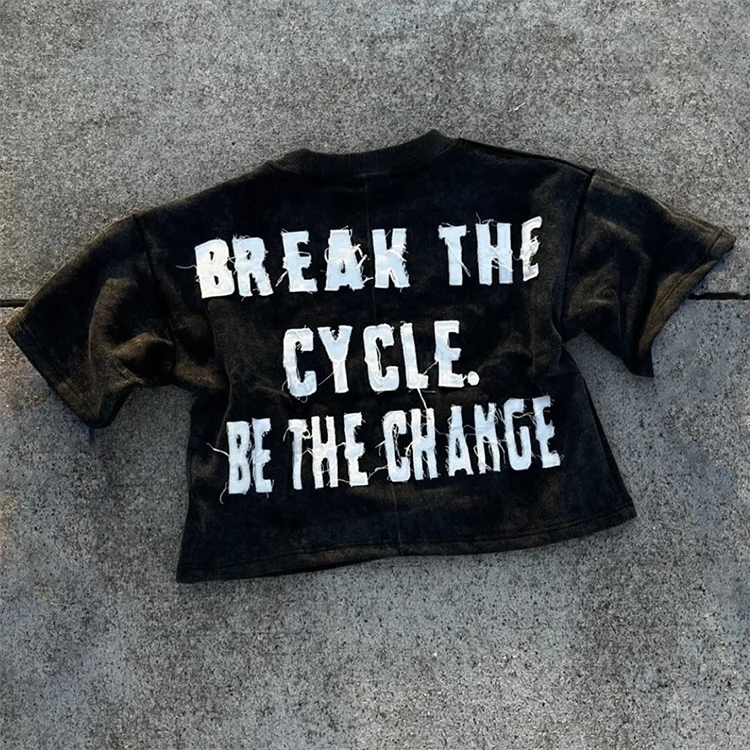 Custom cut and sew embroidery oversize crop boxy box distressed tshirts black white heavyweight t-shirts tee t shirts men