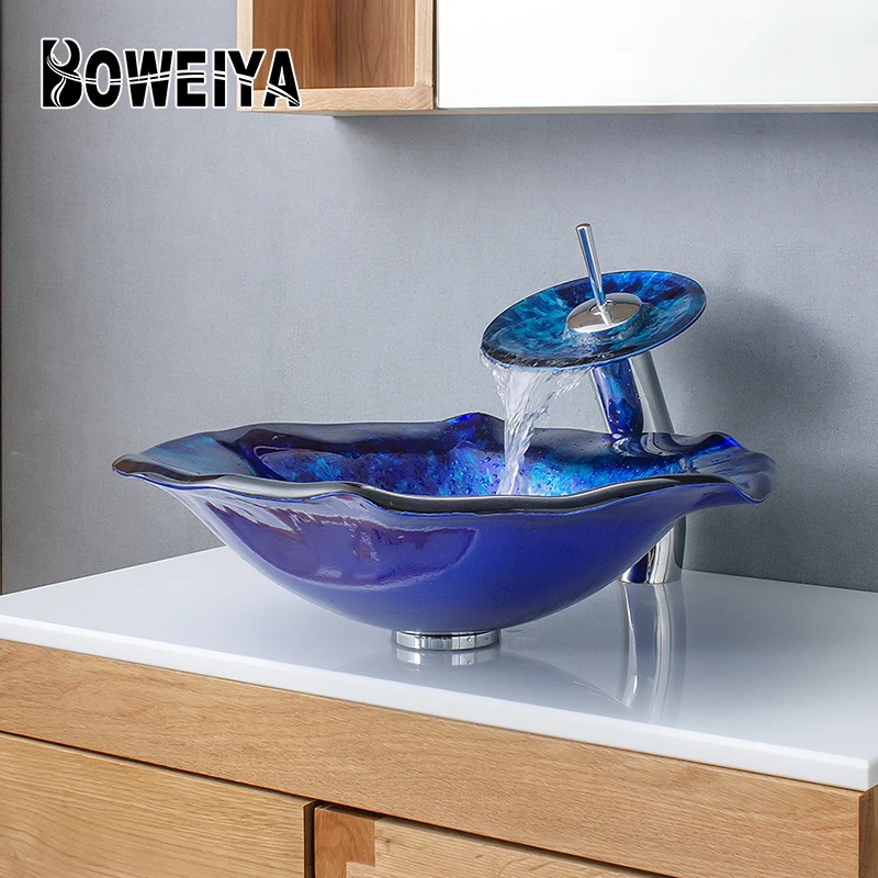  Boweiya фабрика низкая цена раскрашенный шкаф столешница Роскошная ручная умывальная раковина для ванной комнаты стеклянная