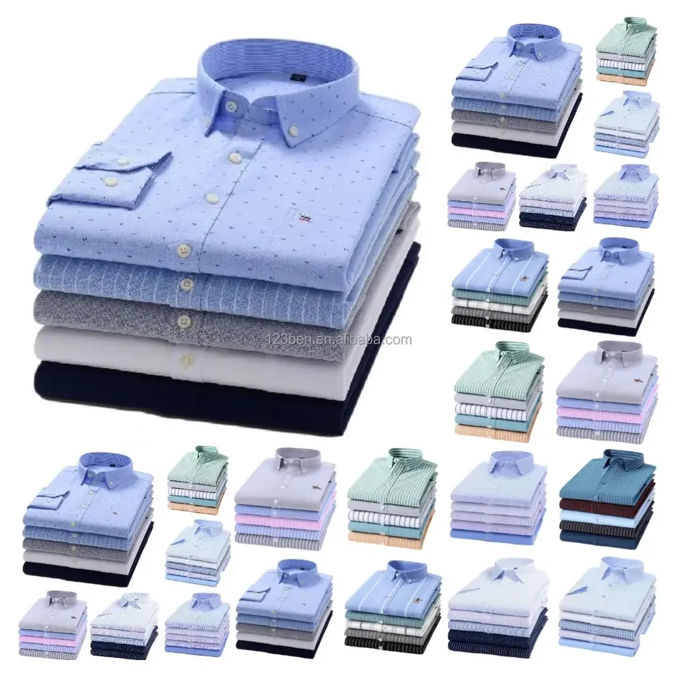 2023 повседневная мужская рубашка однотонные рубашки 100% хлопок дышащие с длинным рукавом для мужчин принимаем OEM