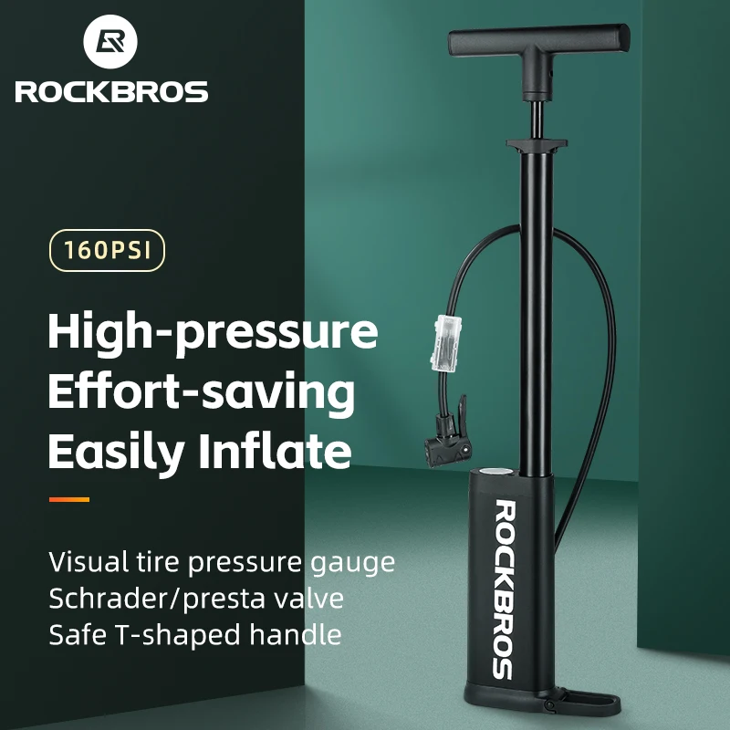 ROCKBROS Bike Pump Hose with Psi Pressure Gauge Portable Mountain Stand Bike Accessories Mouth Conversion Bike Floor Air Pump