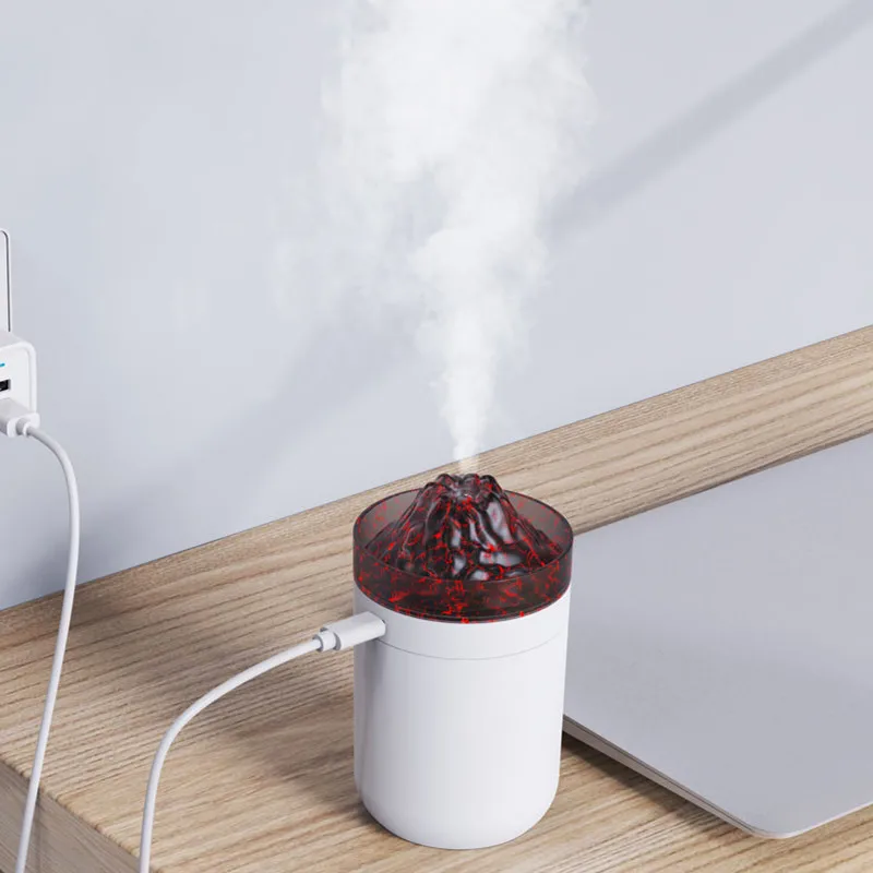 New Design Portable 330Ml H2O Spray Mist Humidifier Mini Volcano Aroma Diffuser Led Light Aroma Diffuser Car Usb Air Humidifier