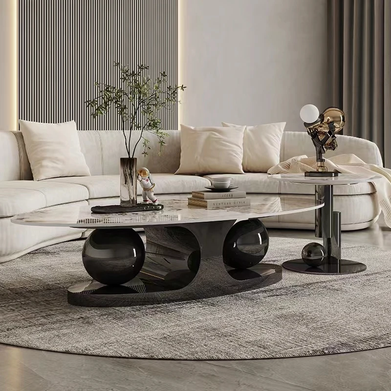 High Quality Luxury Coffee Table Modern Living Room Furniture Style Marble Top Metal  Coffee Table
