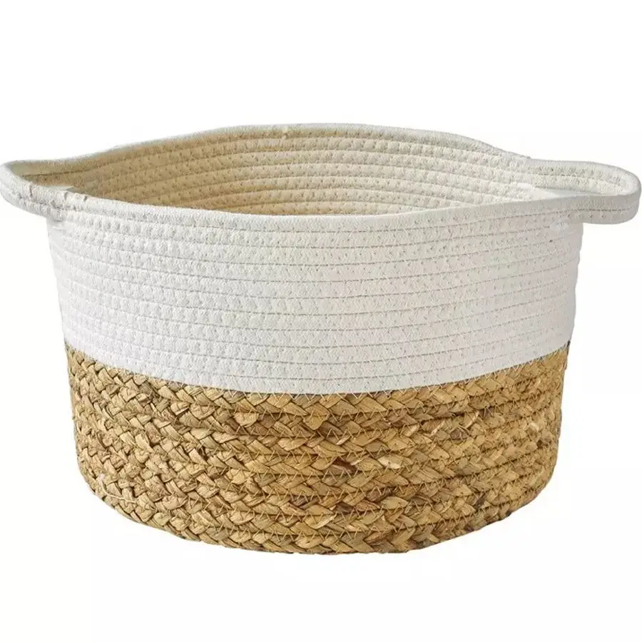 Brown Organic  Collapsible  Water Hyacinth Laundry Basket Straw Handwoven Storage Baskets rope woven storage basket