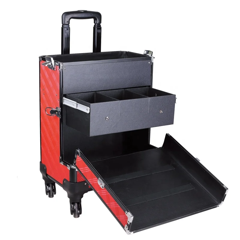 
makeup trolley professional jewelry storage box 4 in 1beauty instrument with drawer aluminum cosmetic case 