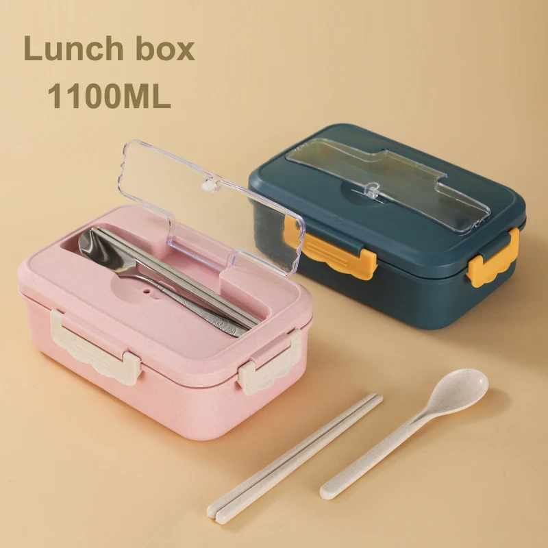 Wheat straw lunch box 1100ml Bento cutlery set Portable lunch & dinner sealed Fresh-keeping box Student insulated Fast food box