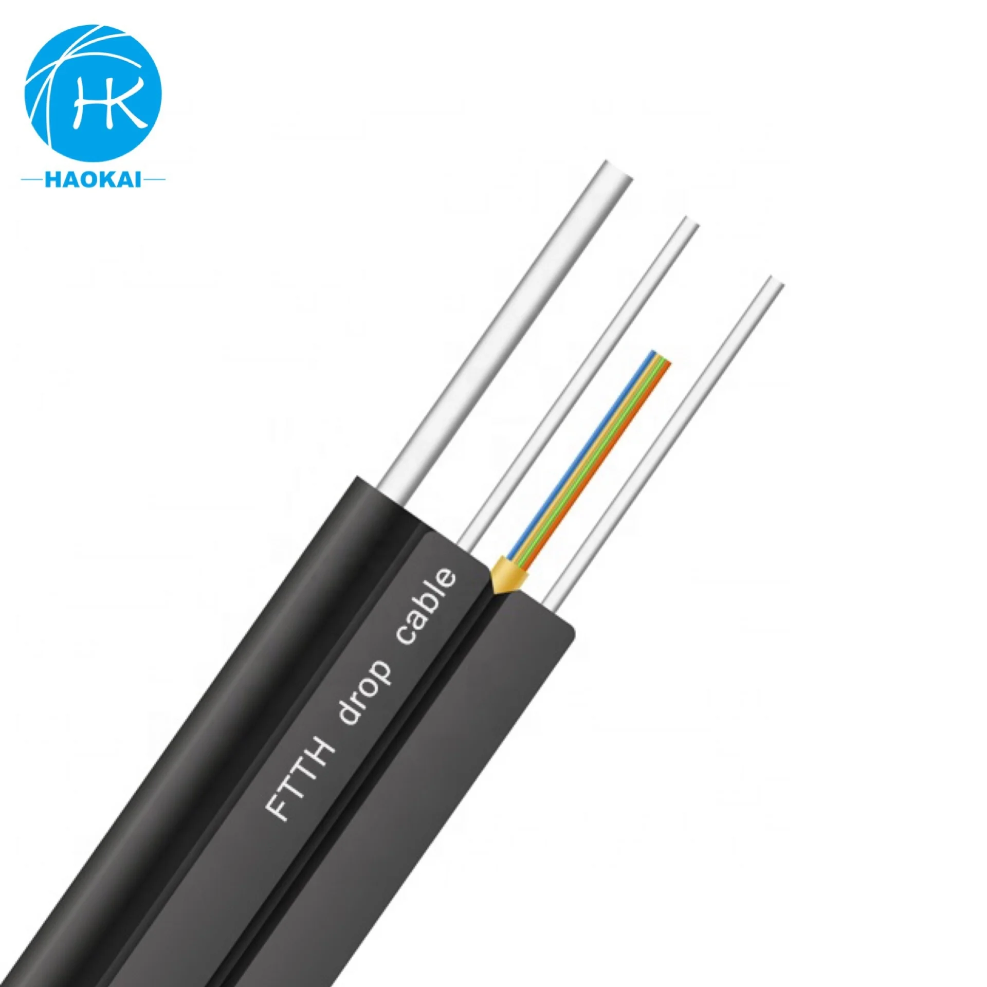 Single Mode G657a Flat Type Optical Drop Fiber Optic Cable Steel Wire FRP KFRP Custom Length FTTH LSZH PVC Price Per Meter GJXH