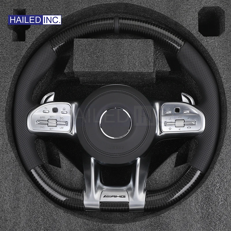 HAILED Upgrade Half Leather Carbon Fiber Steering Wheel for Mercedes Benz G Wagon W463 G63 W204 W205 W211 W212 W213 GLA X156 GLC