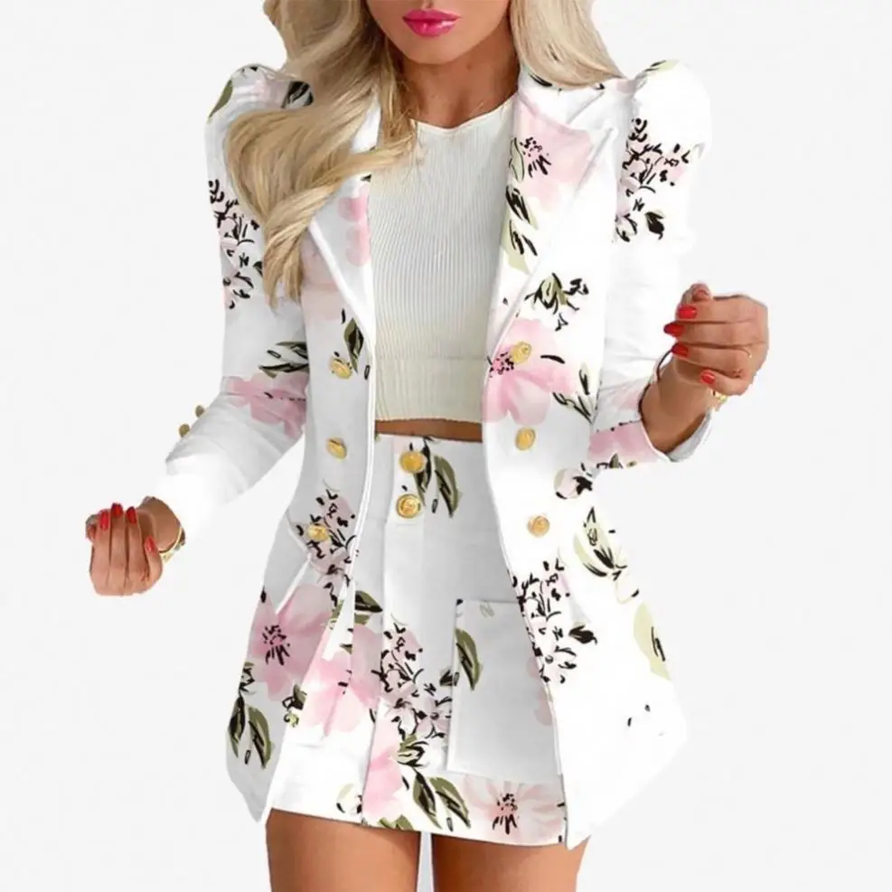European and American New Autumn and Winter  Printed Elegant Temperament Commuting Slim Fit Suit Suit
