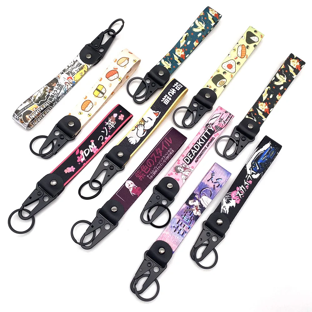 YYX Anime JDM Wristlet Keychain Lanyard Key Strap Two Sides print Nylon Rings Car Motorcycle Moto Bike Key Tag