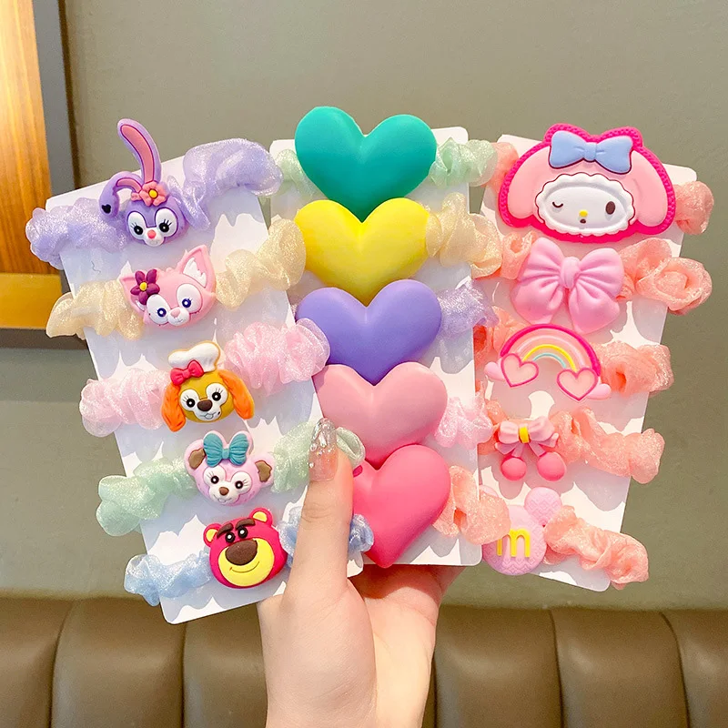 Fashion 5pcs /set   hair scrunchies for children  sweet cartoon  hair ring kids hair accessories set