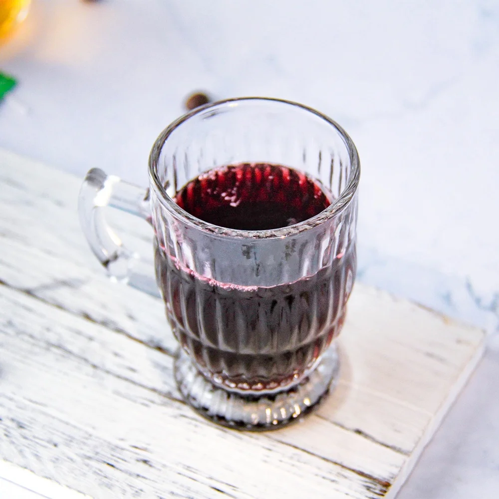 Xuzhou Supplier 4oz 5oz Durable glass handle mug juice coffee beer mug diamond stripe glass black tea mug with handle