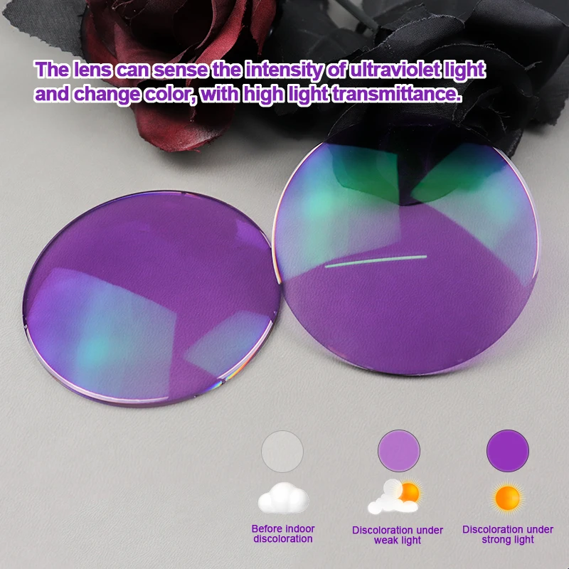 Optical Lens Photochromic Lens Factory 1.56 Single Vision Multicolor Glass Lenses Optical Photochromatic Lens