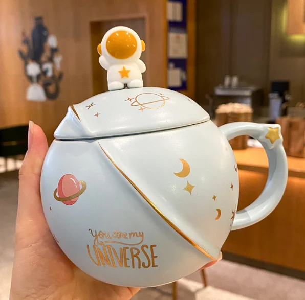 3D Round Astronaut Cute Planet Ceramic Mug Couple Drinking Super Cartoon Office Tea  Mug Coffee Cup Cool Cup