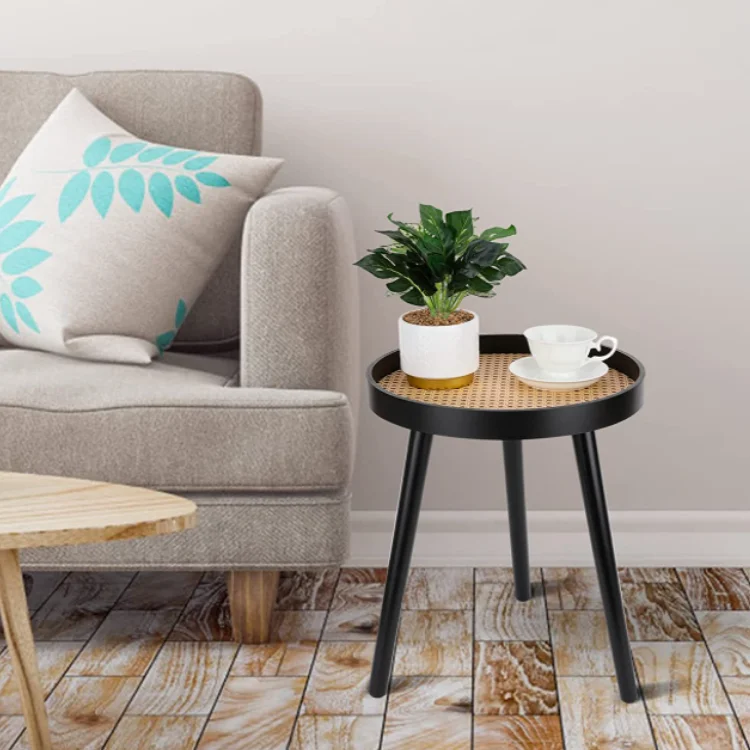 Modern set of 2 end tables for living room bedroom office black wood unique coffee table