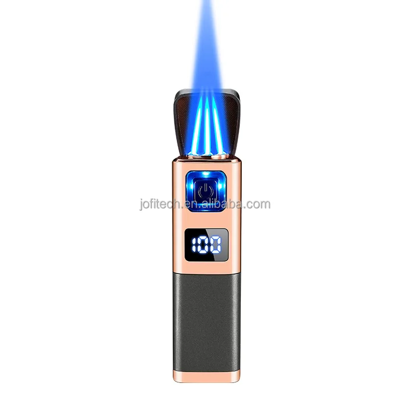 Custom logo Gas 3 jets Torch Lighter cigar smoking accessories Inflatable Cigar Lighter with Electric Switch