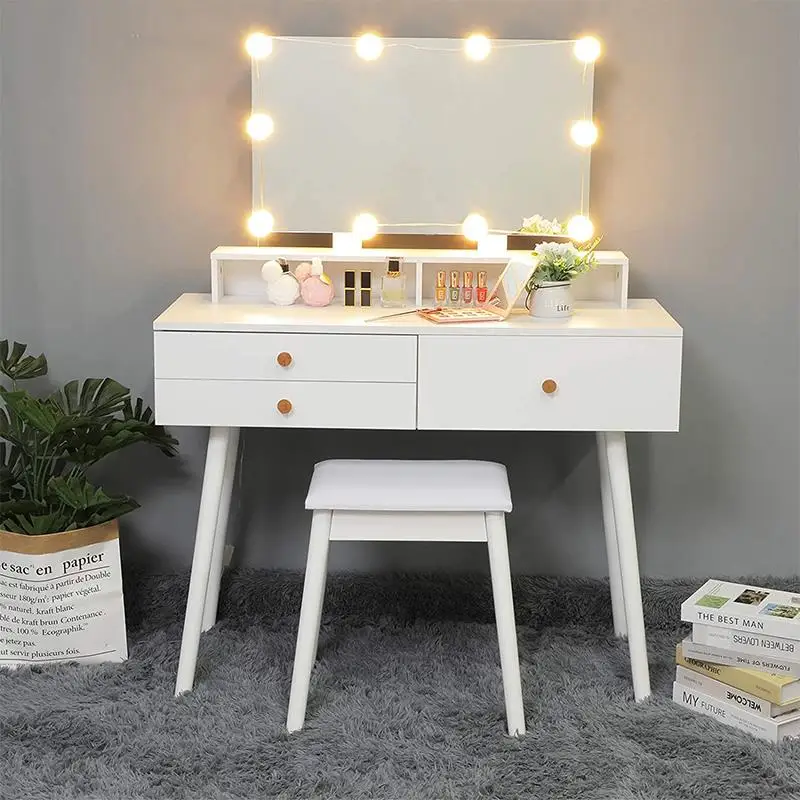  Fast Delivery From Stock White Big Mirror And Three Drawers With & Stool Dressing Table