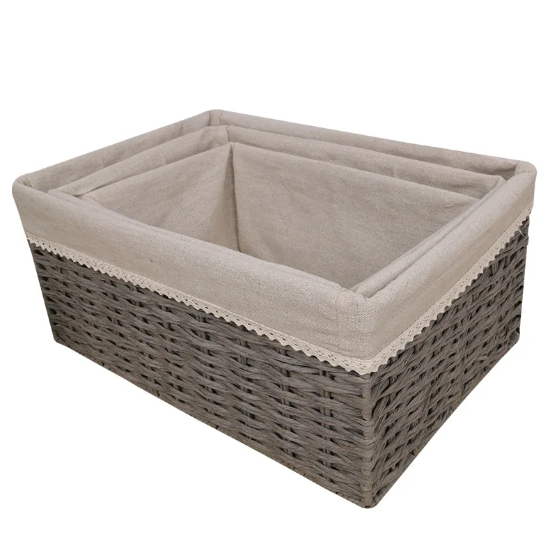 Very light storage basket kraft paper bread kitchen food container large medium small white black paper woven square basket