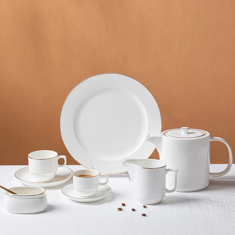 wholesale 7 inch modern hotel gold rim bone china buffet restaurant serving dishes charger porcelain dinner ceramic plate