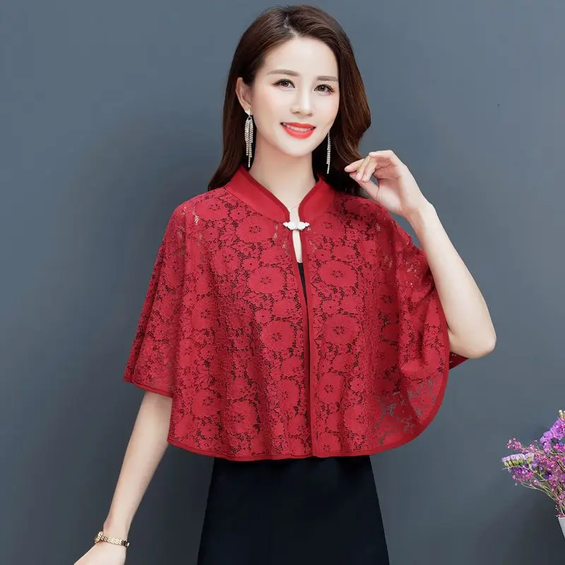 women vintage white red  sun block bolero scarf  shawl