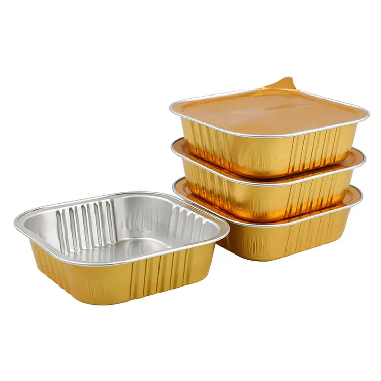 Wholesale Silver Aluminum Foil Tray Disposable Takeaway Aluminium Foil Food Container with Plastic Lids