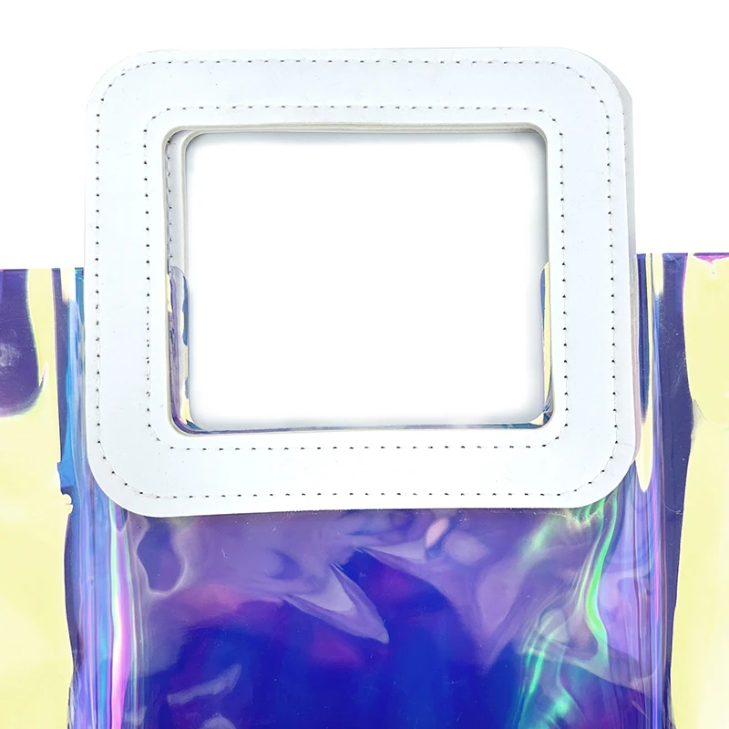 Custom Iridescent Gift Bags with Handles Clear Transparent Holographic PVC Tote Bag Shopping Bag
